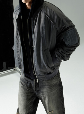 韩版可拆卸假两件分层式连帽飞行员夹克男潮牌宽松棉服短款外套