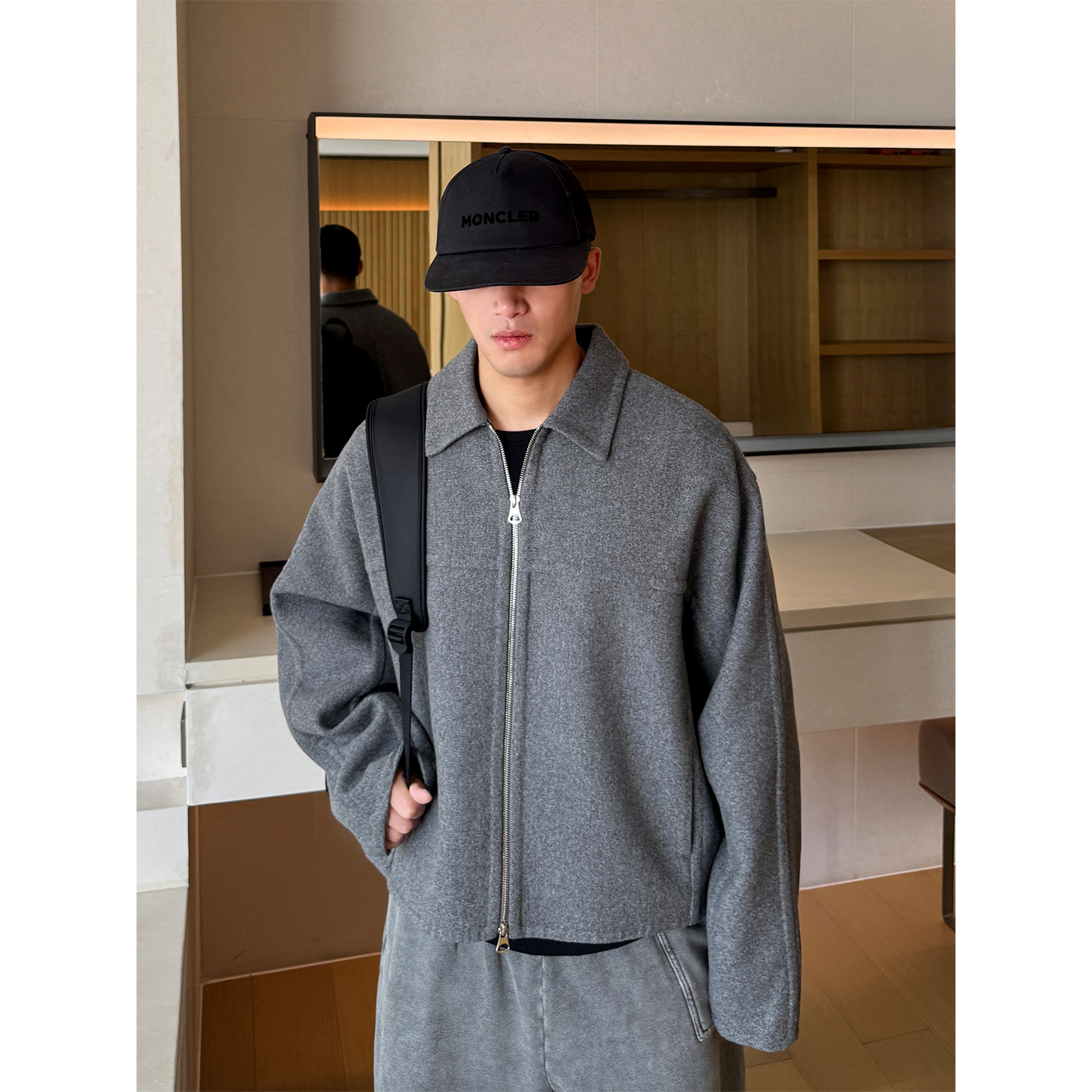 秋冬新款韩版羊毛混纺双面呢子短款夹克男宽松休闲男士翻领外套