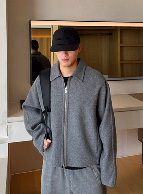 秋冬新款韩版羊毛混纺双面呢子短款夹克男宽松休闲男士翻领外套