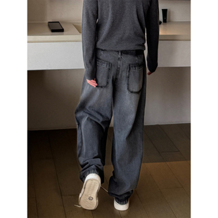 秋冬新休闲裤 男 HOMME｜复古做旧水洗膝盖折简宽松直筒牛仔裤 END