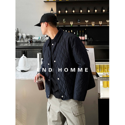 休闲菱形格外套男飞行员棉服