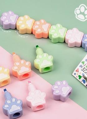 多色马卡龙可爱花朵猫爪荧光笔学生划线做标记重点不晕纸手账笔