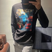 T恤男时尚 马年H家高端丝光棉打底衫 圆领长袖 欧货潮牌欧货独家臻品