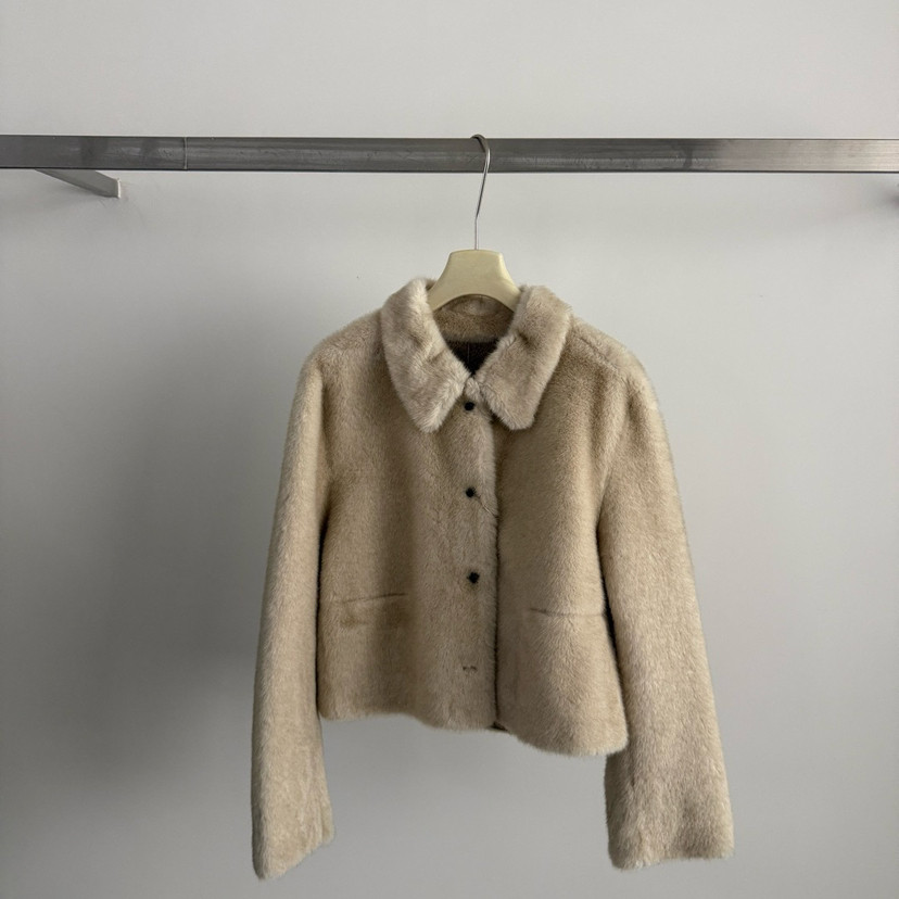 ins小屋-冬上新加厚环保水貂毛翻领单排扣短外套slurp-80561