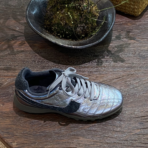 SKOERS-冬上新头层牛皮加绒复古银色亮面拼接德训鞋mz6R