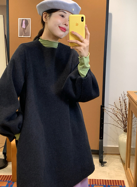 Vaoom-超高高级质感豹纹小纽扣设计套头连衣裙(含80绵羊毛)K1403