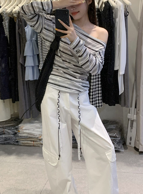 grapestone 葡萄籽-抽绳工艺带腰带弯刀裤休闲裤(配腰绳)