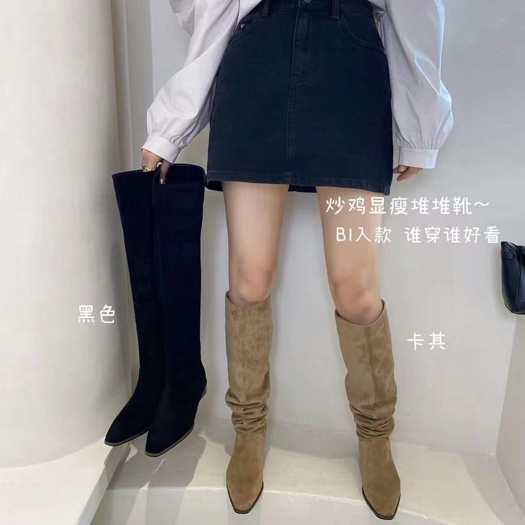 女主角-法式复古百搭j过膝推推靴长靴(配盒子)A150-1