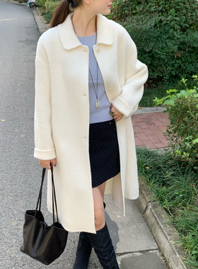 手严选-泡菜馆-韩系休闲长款翻领纯色羊毛外套（含80羊毛）S1163