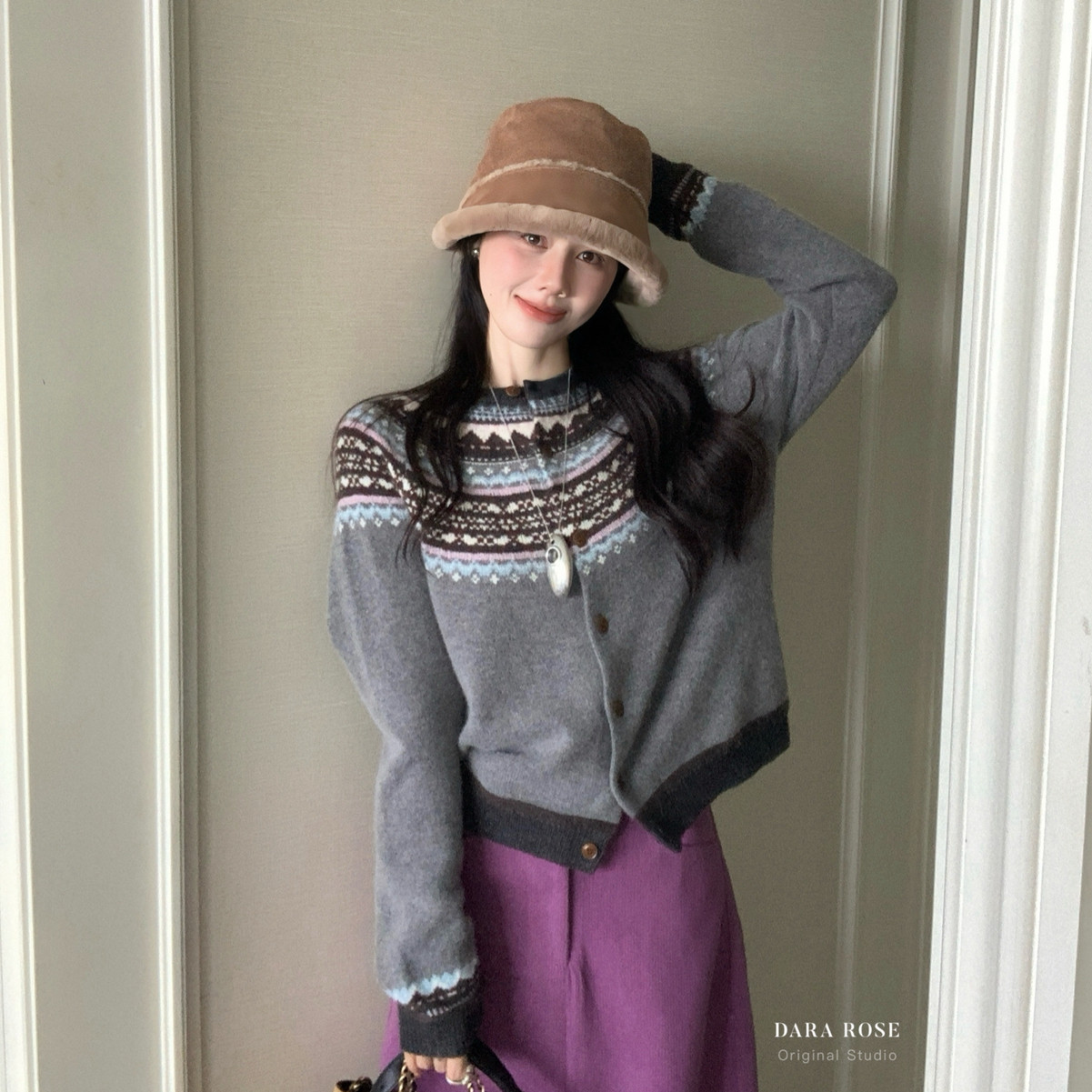 DARA ROSE-复古提花费尔岛韩系冬款穿搭软糯毛衣(含100羊毛)H7918,女装/女士精品,毛针织衫,淘宝优惠券,粉丝福利购,淘宝优惠卷