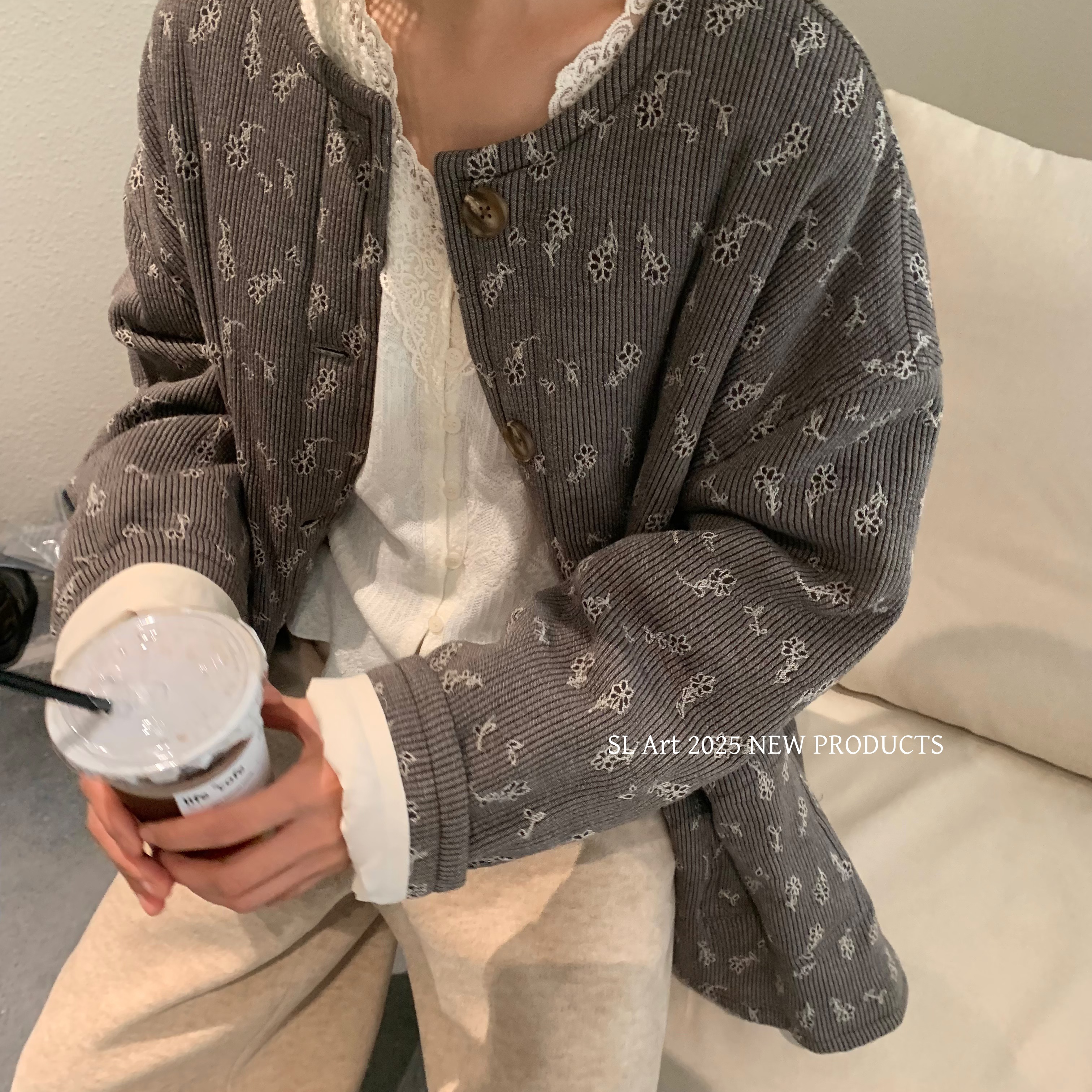 SL Art-面料棉服加棉高级定制款花朵刺绣宽松保暖棉服外套82716