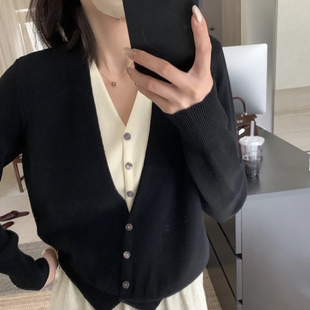 HANYU山与钱风时髦通勤假两件羊毛混纺针织开衫 8072 含10羊毛