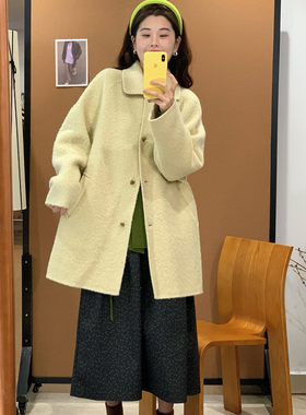 Vaoom-韩系少女心圈圈毛显白色系翻领羊毛外套(含6羊驼毛)K1464