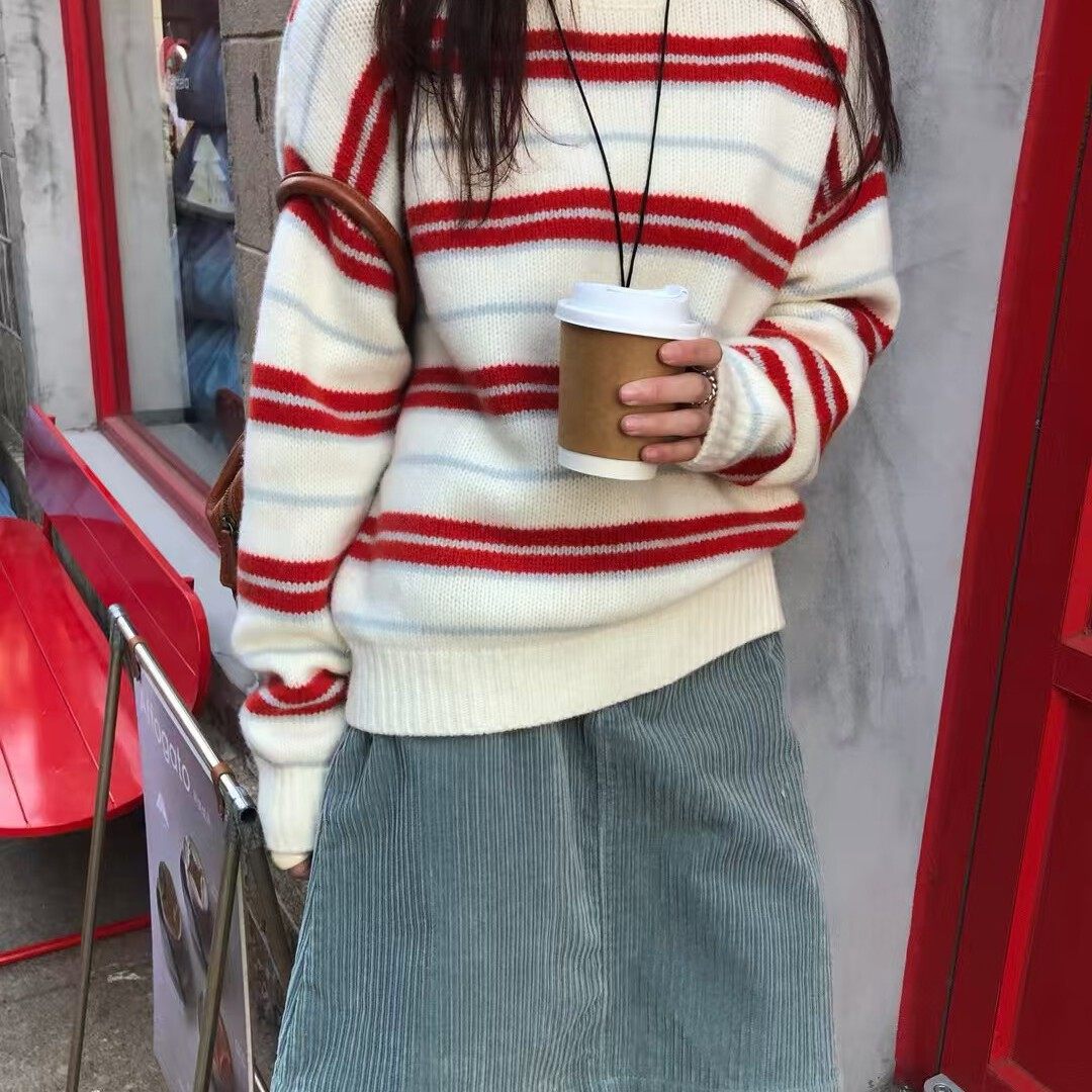 手严选-泡菜馆-Tina慵懒风韩国条纹显瘦针织衫（含100羊毛）H2196,女装/女士精品,毛针织衫,淘宝优惠券,粉丝福利购,淘宝优惠卷