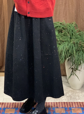 Vaoom-美到心巴上韩系闪闪钉片设计松紧腰毛呢半身裙K1662