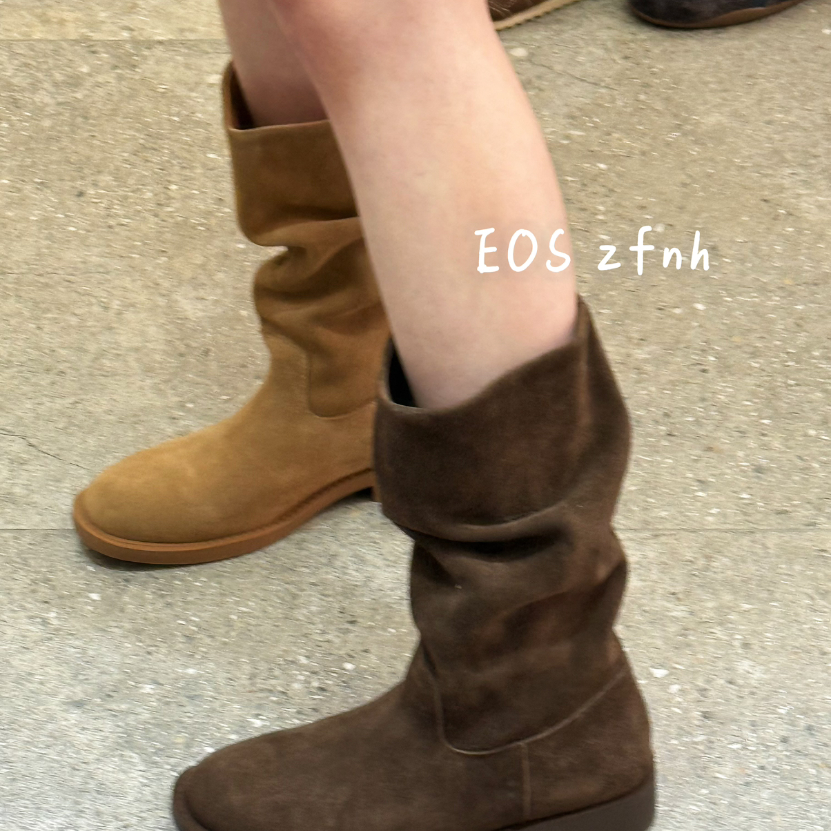 EOS新款时尚气质圆头短靴压褶细节设计短靴0313LJ78