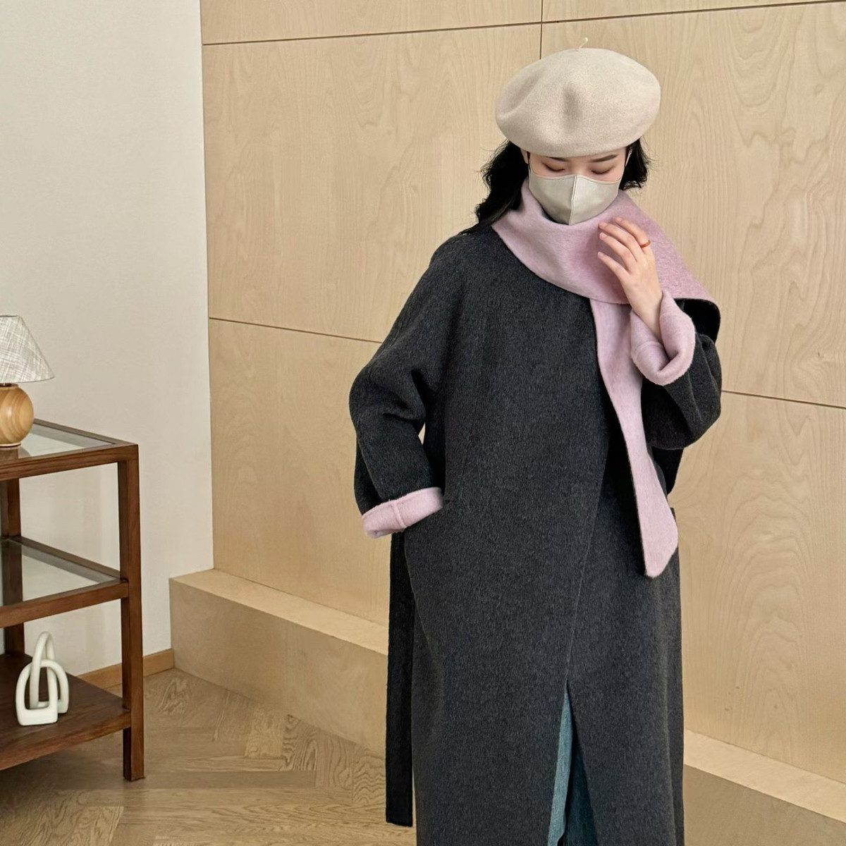 慕卡芙-时尚百搭V领单排扣羊毛外套(配围巾)（含100羊毛）25109,女装/女士精品,羽绒服,淘宝优惠券,粉丝福利购,淘宝优惠卷