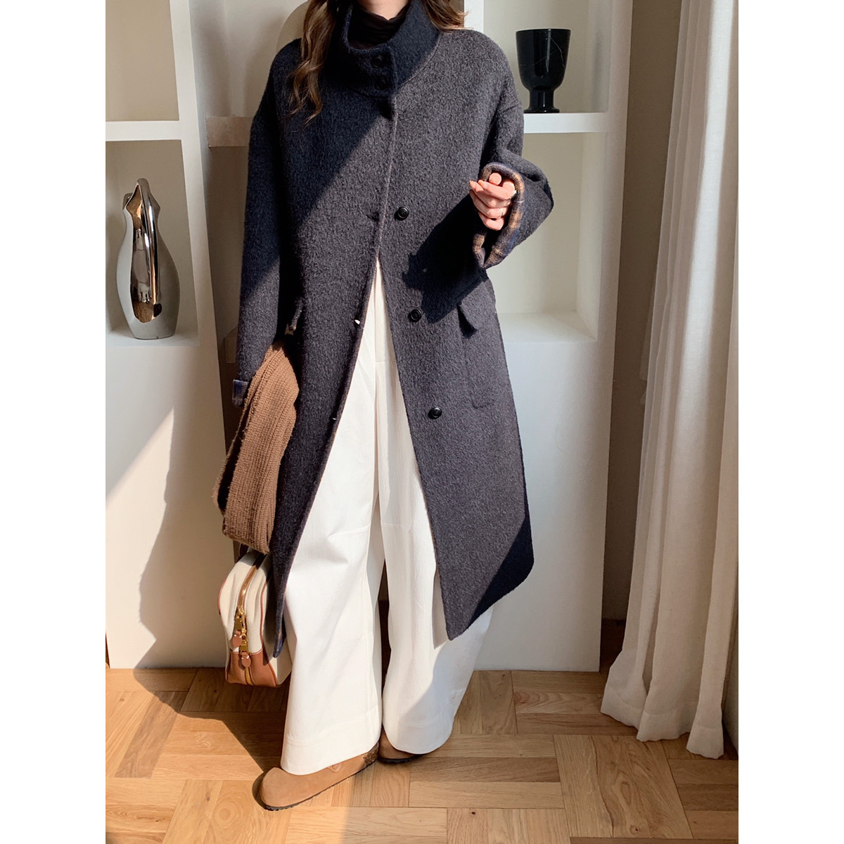 买手严选-泡菜馆-袖口设计感宽松双面羊毛外套（含5羊驼毛）2008,女装/女士精品,羽绒服,淘宝优惠券,粉丝福利购,淘宝优惠卷