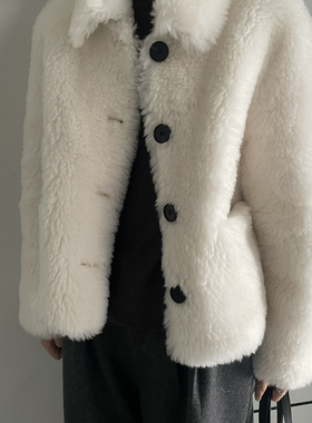 Vêtlle-羊毛真皮毛一体短款翻领羊毛外套（含100羊毛）7781