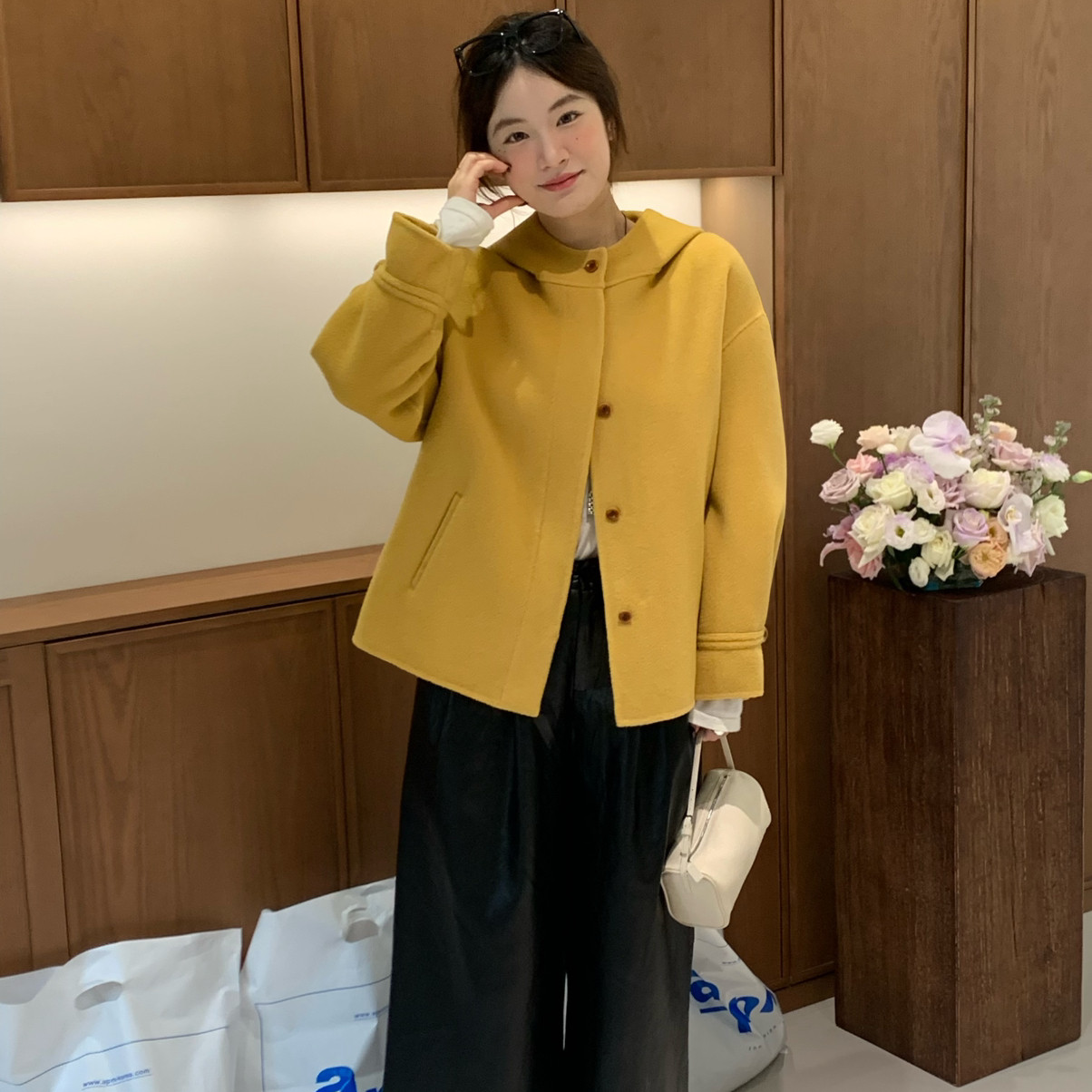 买手严选-泡菜馆-韩系休闲连帽宽松羊毛外套（含89.9澳毛）S1131,女装/女士精品,羽绒服,淘宝优惠券,粉丝福利购,淘宝优惠卷