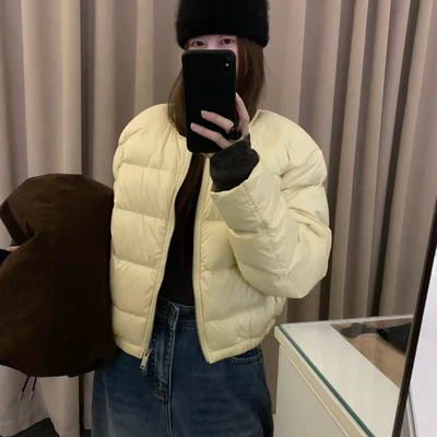 Hand made-韩系圆领拉链短款保暖羽绒服外套2894