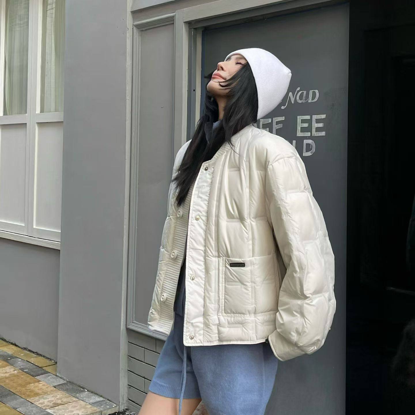 朵朵-冬上新2025冬季新款小香风针织拼接舒适保暖羽绒服外套d1161