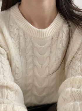 妮Bonnet-圆领绞花套头加厚款保暖毛衣（含100绵羊毛）N83-72529