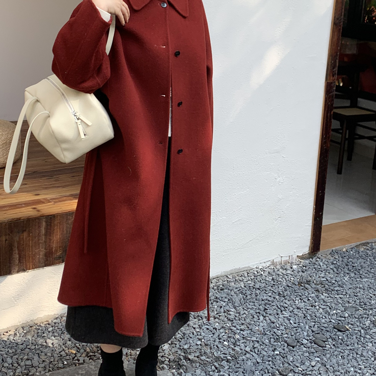 买手严选-泡菜馆-翻领长款羊毛外套(配腰带)（含89.9澳毛）S1166,女装/女士精品,羽绒服,淘宝优惠券,粉丝福利购,淘宝优惠卷