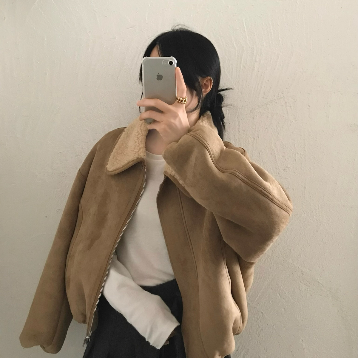 ETHOS简约时尚皮毛一体廓形外套皮毛一体含100羊毛W25C137B