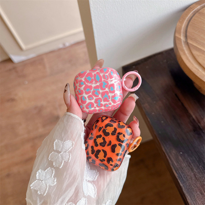 甜酷粉棕拼色豹纹AirpodsPro2耳机壳适用苹果3/4代无线蓝牙保护套