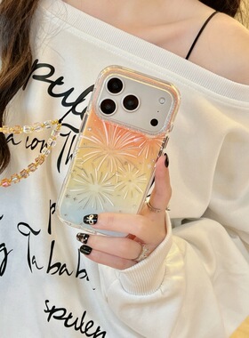 韩风渐变橙色鎏金烟花适用iphone17Promax苹果16手机壳15双层14女