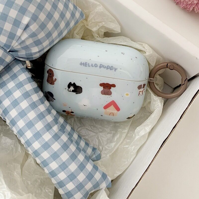 泼墨蓝色狗狗屋子AirpodsPro2耳机壳适用苹果2/3代无线蓝牙保护套