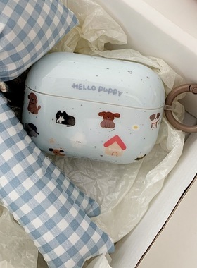 泼墨蓝色狗狗屋子AirpodsPro2耳机壳适用苹果2/3代无线蓝牙保护套