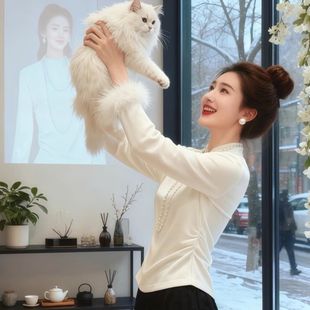 春季 正肩T恤衫 打底衫 国风配马甲半高领长袖 上衣女新中式 2026新款