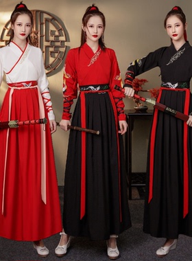 武侠风汉服女黑色霸气古风学生帅气中国风侠客古装情侣套装春夏秋