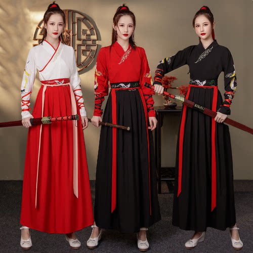 汉服古装剑舞打鼓武侠风汉服女木兰舞古风学生帅气中国风侠客古装