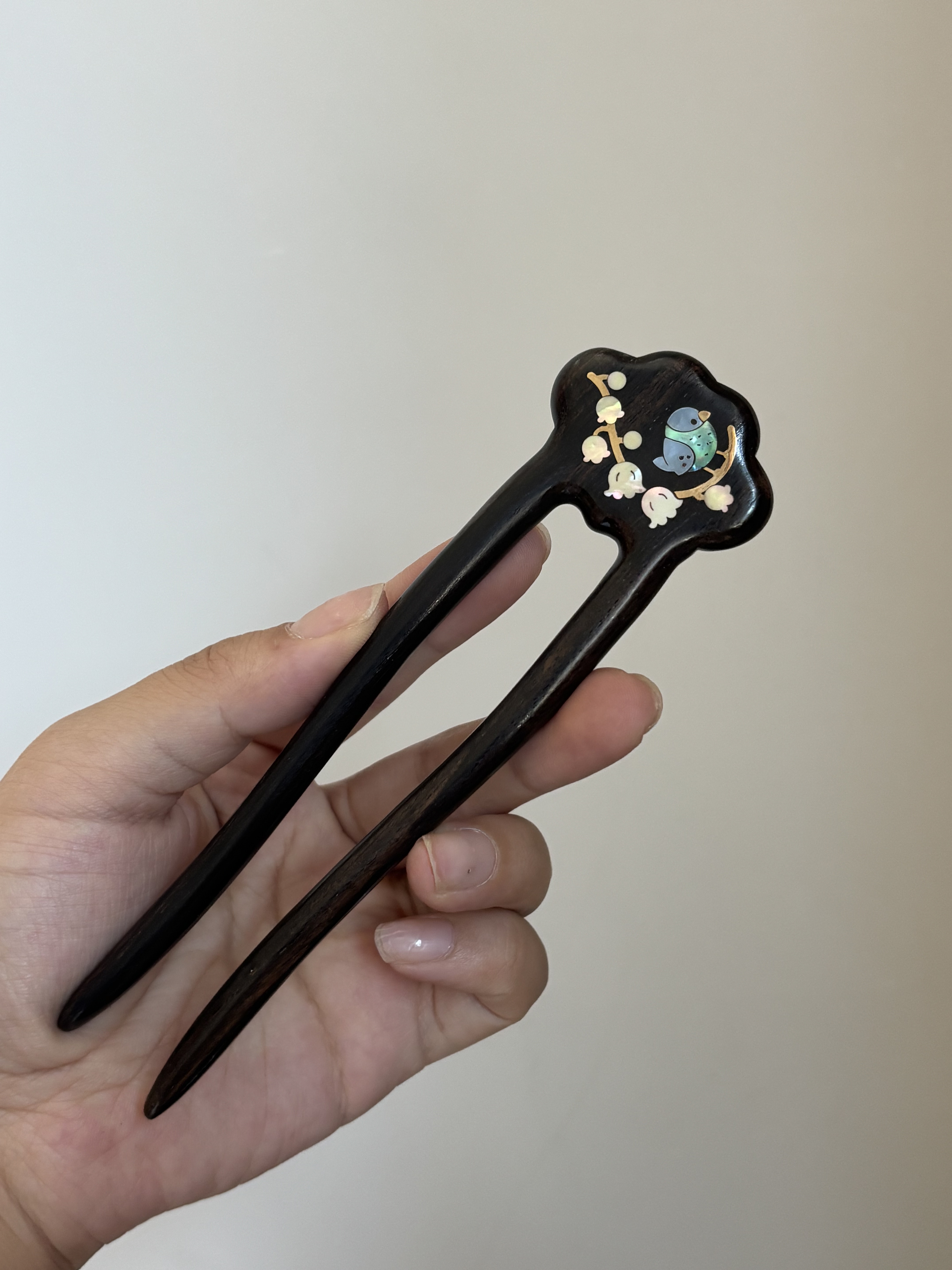 非遗手工春眠雀螺钿檀木簪子直U型盘发簪神器古风发钗头饰礼物