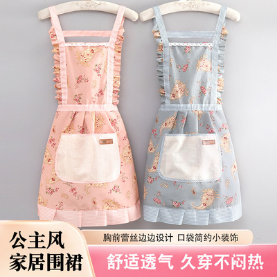 娇柔小绿茶甜美萌妹子做菜拍照衣围兜兜小清新围裙透气帆布做饭zf