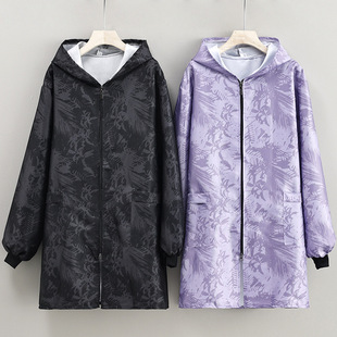 紫色拉链外套连帽围群照衣秋冬工作服长袖罩衣女透气围裙中长款男