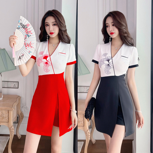 酒店前台KTV休闲会所工作服女足浴SPA桑拿按摩技师服职业套装显瘦