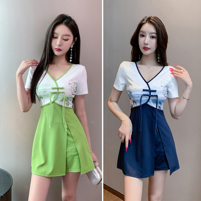 夜场短裙工作服桑拿足疗气质性感技师服遮肚短袖包臀女工装套装