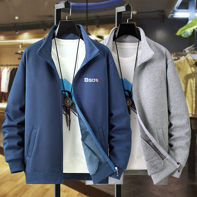 纯棉加绒休闲运动拉链立领