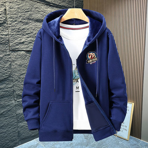 加绒加厚大码宽松拉链卫衣帽衫