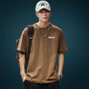 潮牌美式 t恤男士 夏季 新款 体恤 大码 宽松胖子纯棉半袖 圆领重磅短袖