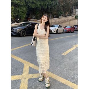 多巴胺甜美风白色无袖 初恋蕾丝背心裙长裙子 连衣裙女夏季 茶歇法式