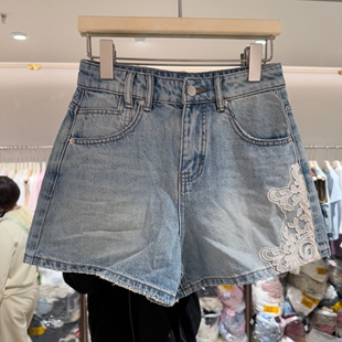 女夏季 牛仔风刺绣短裤 高腰显瘦宽松阔腿2502 新款 欧洲站2026夏季