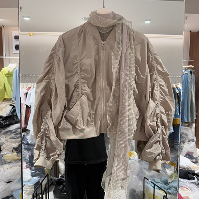 欧洲站2026春季新款立领系带收腰短外套女宽松显瘦气质减龄9568