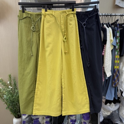 欧洲站2026春夏新款高腰系带阔腿裤女宽松显瘦百搭休闲裤6555