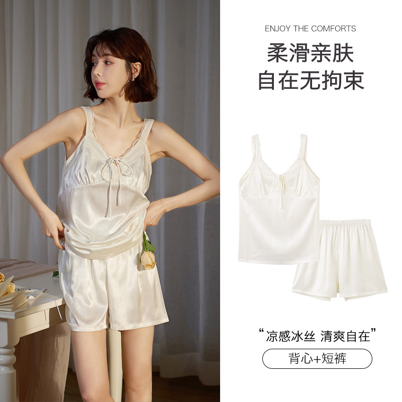 思莉太太冰丝睡衣女夏季吊带套装