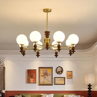 中古风法式客厅吊灯美式胡桃木色侘寂南洋复古大气餐厅卧室吊灯